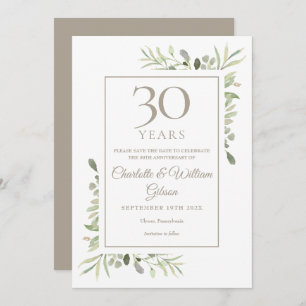 Invitation Sauvez la date du 30e anniversaire de la verdure