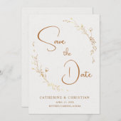 Invitation Sauvez la date Fleurs de contour doré (Devant / Derrière)