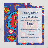 Invitation Sauvez la date Héros de bande dessinée (Devant / Derrière)