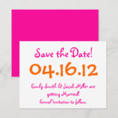 Invitation Sauvez la date rose et orange (Devant / Derrière)