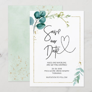 Invitation Sauvez Notre Date Eucalyptus Vert Élégant Mariage