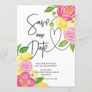 Invitation Sauvez notre date Rose et citron floral mariage