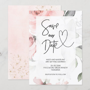 Invitation Sauvez Notre Date Rose Floral Élégant Mariage