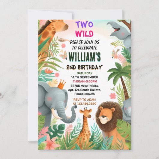 Invitation Sauvez zoo zebra safari dans Two The Wild 2e anniv (Devant)