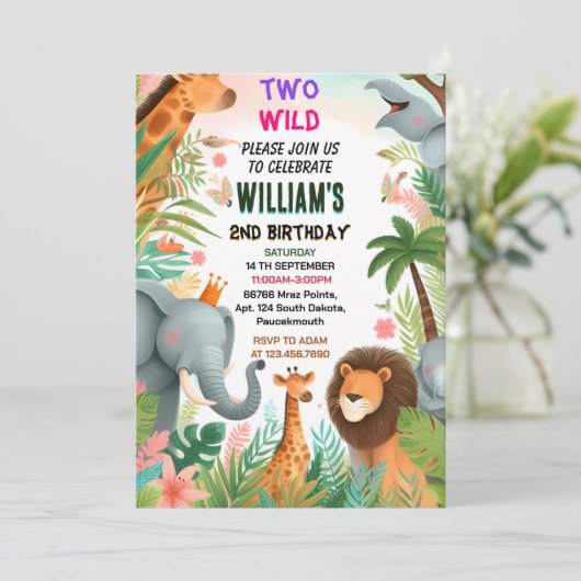 Invitation Sauvez zoo zebra safari dans Two The Wild 2e anniv (Debout devant)