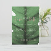 Invitation Sauvons la date d'inspiration Art déco feuille tro (Debout devant)