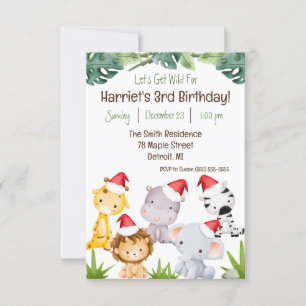 Invitation Sauvons-nous ! Noël Safari Animaux Anniversaire