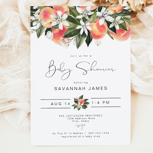 Invitation SAVANNAH Cute Little Peach Baby shower