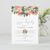 Invitation SAVANNAH Peach Botanical Floral Engagement Party (Debout devant)