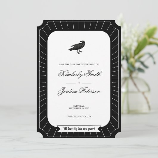 Invitation SAVE DATE Gothique Squelette Tarot Mariage B&W (Debout devant)