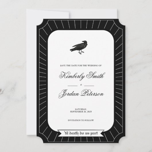 Invitation SAVE DATE Gothique Squelette Tarot Mariage B&W (Devant)