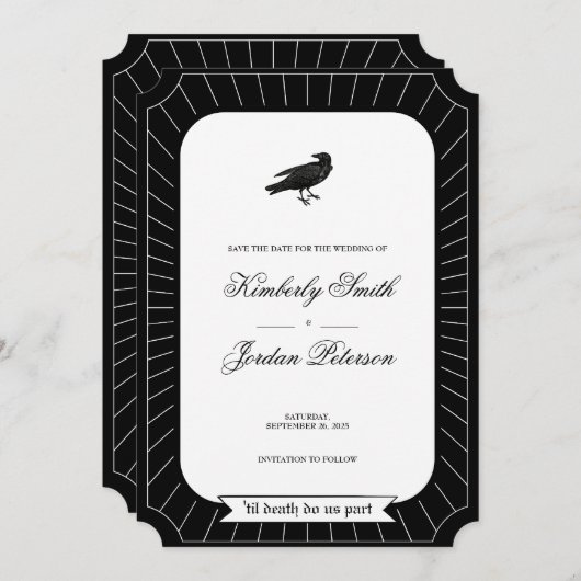 Invitation SAVE DATE Gothique Squelette Tarot Mariage B&W (Devant / Derrière)