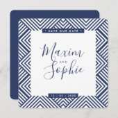 Invitation SAVE NOTRE DATE simple geo moderne mariage marine  (Devant / Derrière)