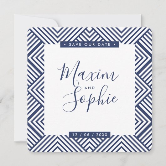 Invitation SAVE NOTRE DATE simple geo moderne mariage marine (Devant)
