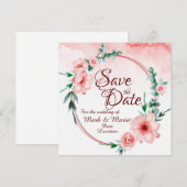 Invitation Save the date à fleurs roses (Devant / Derrière)