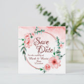 Invitation Save the date à fleurs roses (Debout devant)