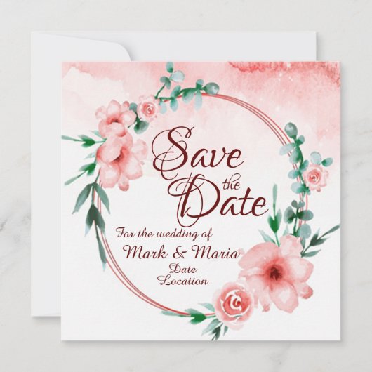 Invitation Save the date à fleurs roses (Devant)
