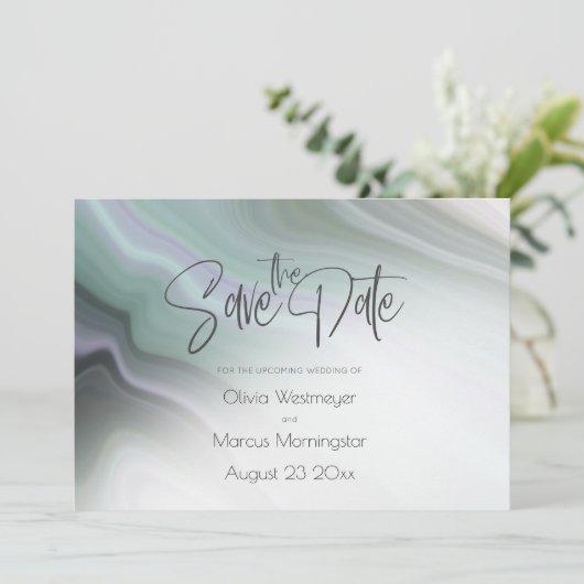 Invitation Save the date | Abstrait Dusty Sage Pale Violet I (Debout devant)