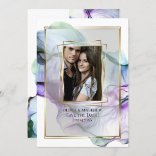 Invitation Save the date   Abstraite Encre Turquoise Indigo