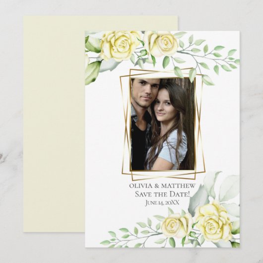 Invitation Save the date | Aquarelle Ivoire Jaune Blush Rose (Devant / Derrière)