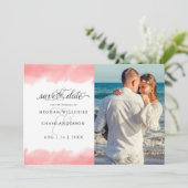 Invitation Save the date | Aquarelle Rose de corail (Debout devant)