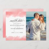 Invitation Save the date | Aquarelle Rose de corail (Devant / Derrière)