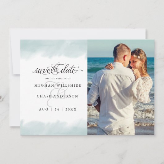Invitation Save the date | Aquarelle verte Turquoise (Devant)