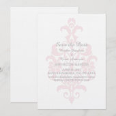 Invitation 'Save the Date' avec subtil damas rose (Devant / Derrière)
