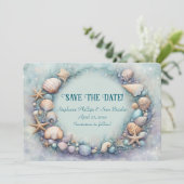 Invitation Save the Date Beach Seashells Coastal Themed (Debout devant)