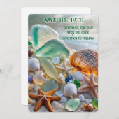 Invitation Save the Date Beach Seashells Glass Beautiful (Devant / Derrière)