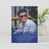 Invitation Save the date Birthday Party Photo Navy (Debout devant)