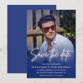 Invitation Save the date Birthday Party Photo Navy (Devant / Derrière)