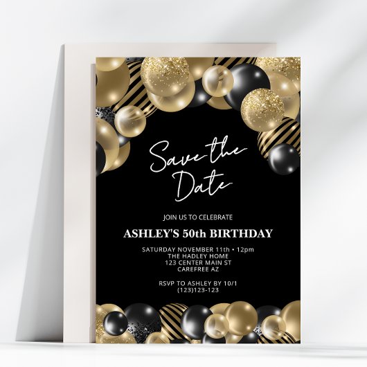 Invitation Save the Date Black Gold 50th Birthday