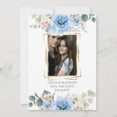 Invitation Save the date | Blue Watercolor Peony Flowers (Devant)