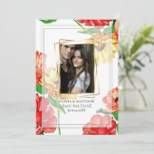 Invitation Save the date | Cadre photo florale aquarelle (Debout devant)