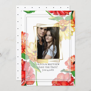 Invitation Save the date   Cadre photo florale aquarelle