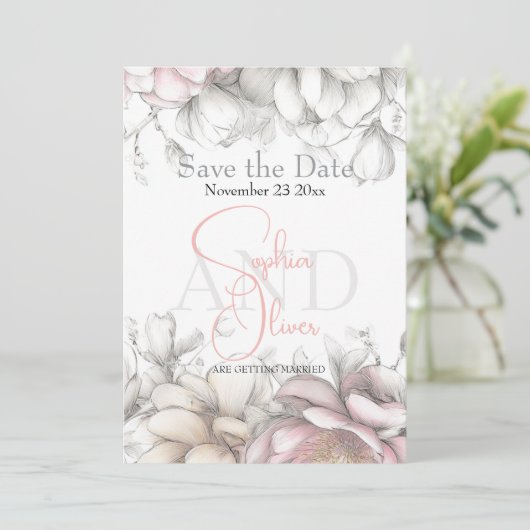 Invitation Save the Date | Classic Modern Ivory and Blush (Debout devant)