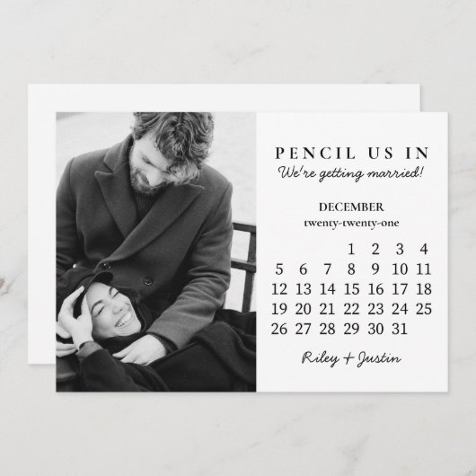 Invitation Save the date | Décembre 2021 Calendrier des mois (Devant / Derrière)