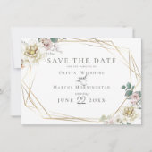 Invitation Save the date | Élégante ivoire et florale blush (Devant)