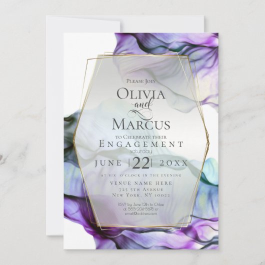 Invitation Save the date | Encre Abstraite Turquoise Indigo i (Devant)
