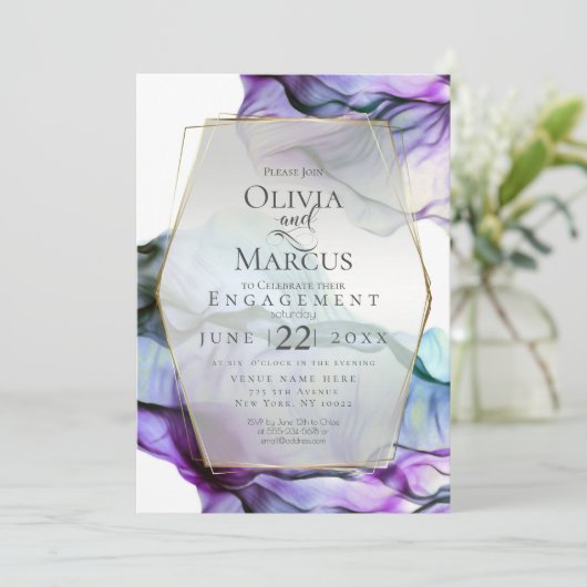 Invitation Save the date | Encre Abstraite Turquoise Indigo i (Debout devant)