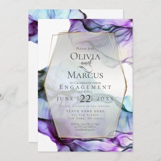 Invitation Save the date | Encre Abstraite Turquoise Indigo i (Devant / Derrière)