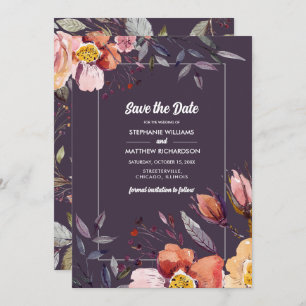 Invitation Save the date. Fleurs d'automne Mariage de prune