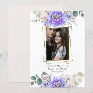 Invitation Save the date Fleurs Ombré bleu violet