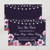 Invitation Save The Date Fleurs Rose Navy Bourgogn (Devant / Derrière)
