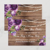 Invitation Save The Date Fleurs Violettes Bois Rus (Devant / Derrière)