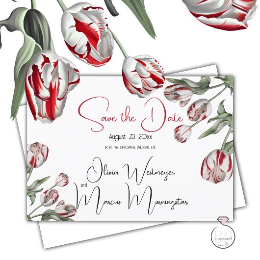 Invitation Save the date | Floral Rouge & Blanc Rembrandt Tul