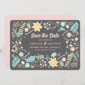 Invitation Save the date. Gris Blush rose moderne Floral (Devant / Derrière)