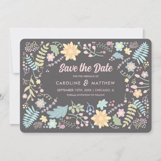 Invitation Save the date. Gris Blush rose moderne Floral (Devant)