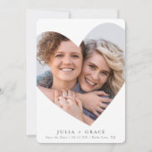 Invitation SAVE THE DATE lgbtq moderne photo cadre coeur blan (Devant)